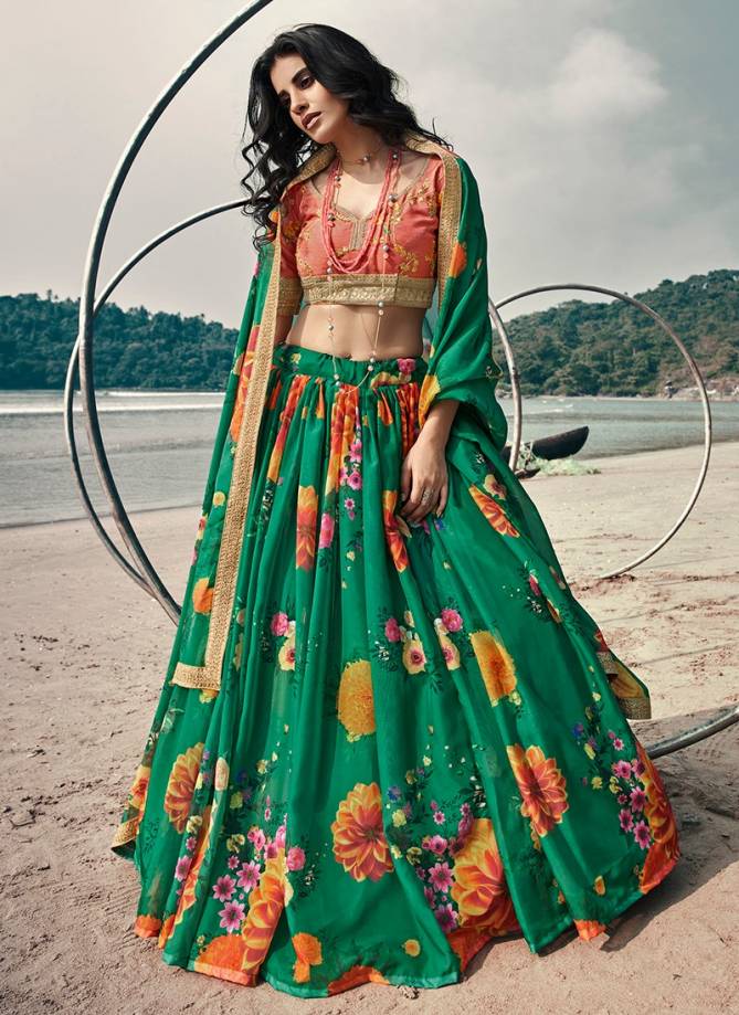 Rama Green Colour Arya Euphoria 6 Exclusive Designer Festive Wear Organza Printed Lehenga Choli Collection 5304